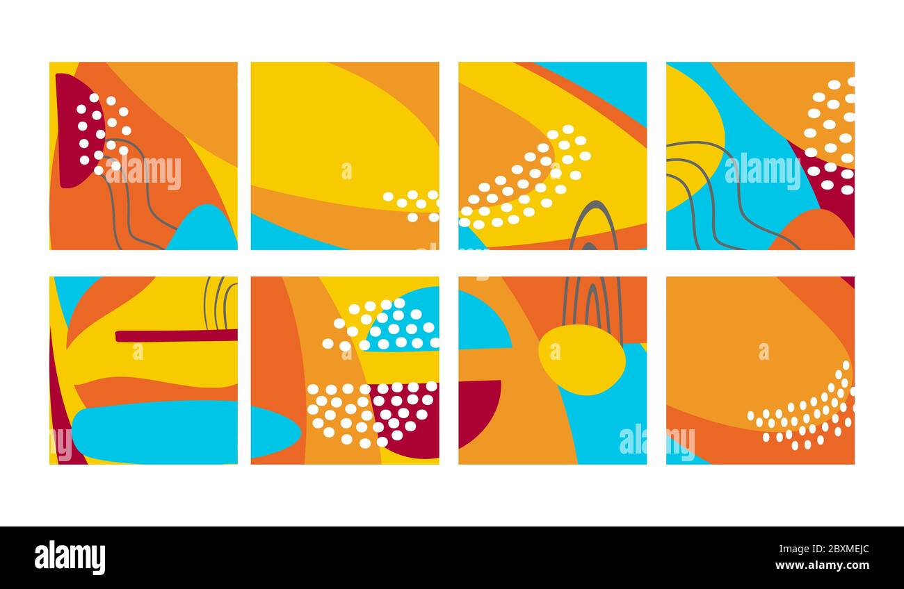Set von Spaß Hand gezeichnet bunte Formen, Doodle Objekte, Linien und Punkte Collage, moderne trendy abstrakten Muster Hintergrund für Design-Banner. Orange Ye Stock Vektor