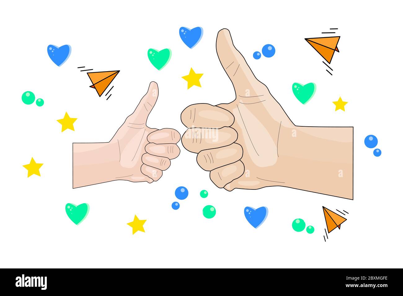Alles Gute Zum Vatertag. Eltern und Sohn mit zwei Händen über feiern Hintergrund. Papa und Kind Faust Beule mit viel Liebe wünschen. Vektorgrafik Stock Vektor