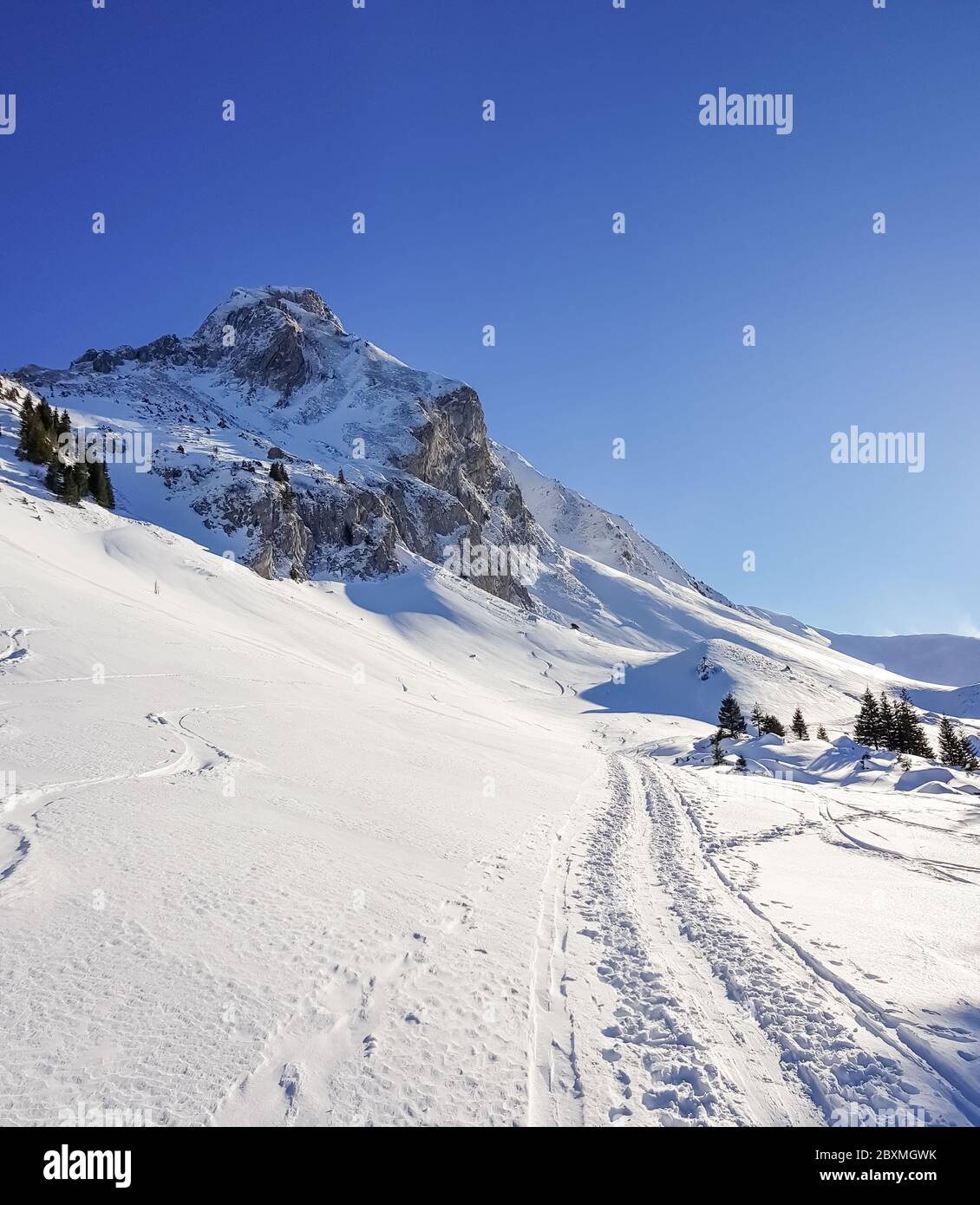 Naturpark Gantrisch im Winter schneebedeckte Bergkette im Kanton Bern, Berner Oberland 