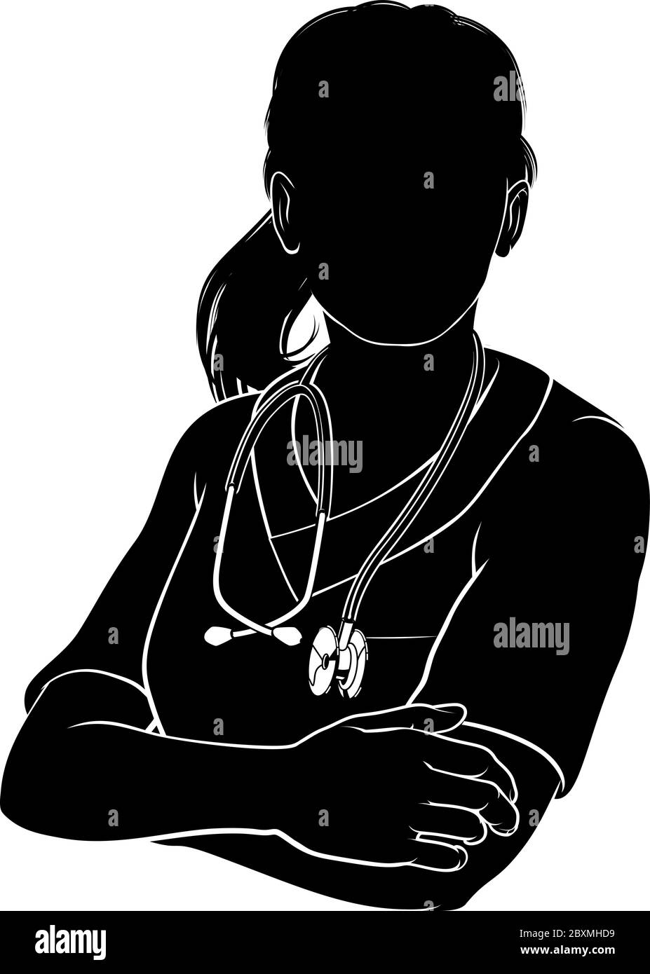 Doktor Krankenschwester Frau Scrubs Silhouette Stock Vektor