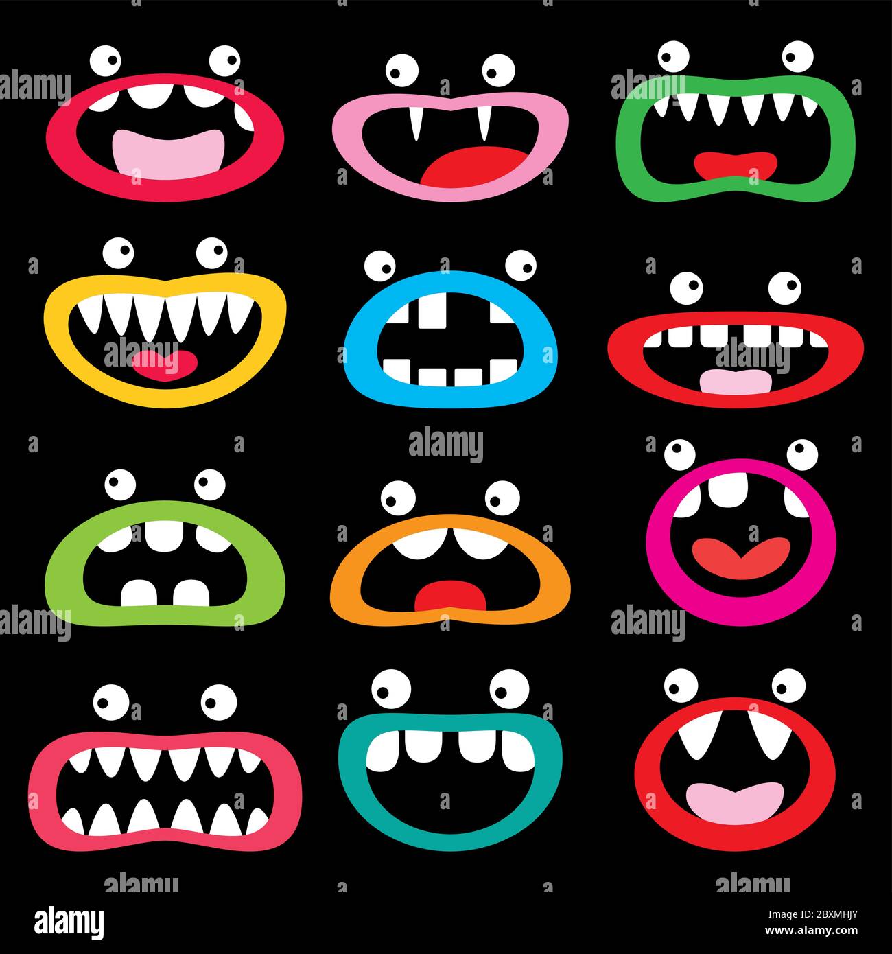Monster Cartoon Charakter VektorSymbolSet, lustige Gesichter