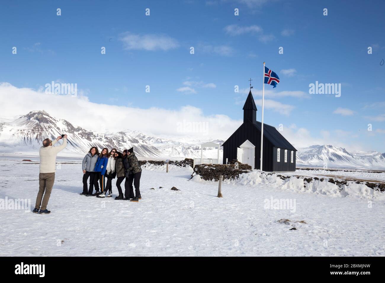 Die Schwarze Kirche in Búðir, Snæfellsnes, Island Stockfoto Die Schwarze Kirche in Búðir, Snæfellsnes, Island Stockfoto