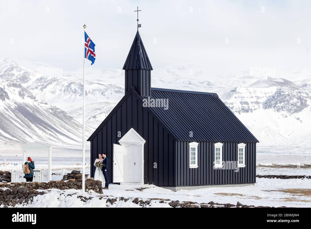 Die Schwarze Kirche in Búðir, Snæfellsnes, Island Stockfoto Die Schwarze Kirche in Búðir, Snæfellsnes, Island Stockfoto