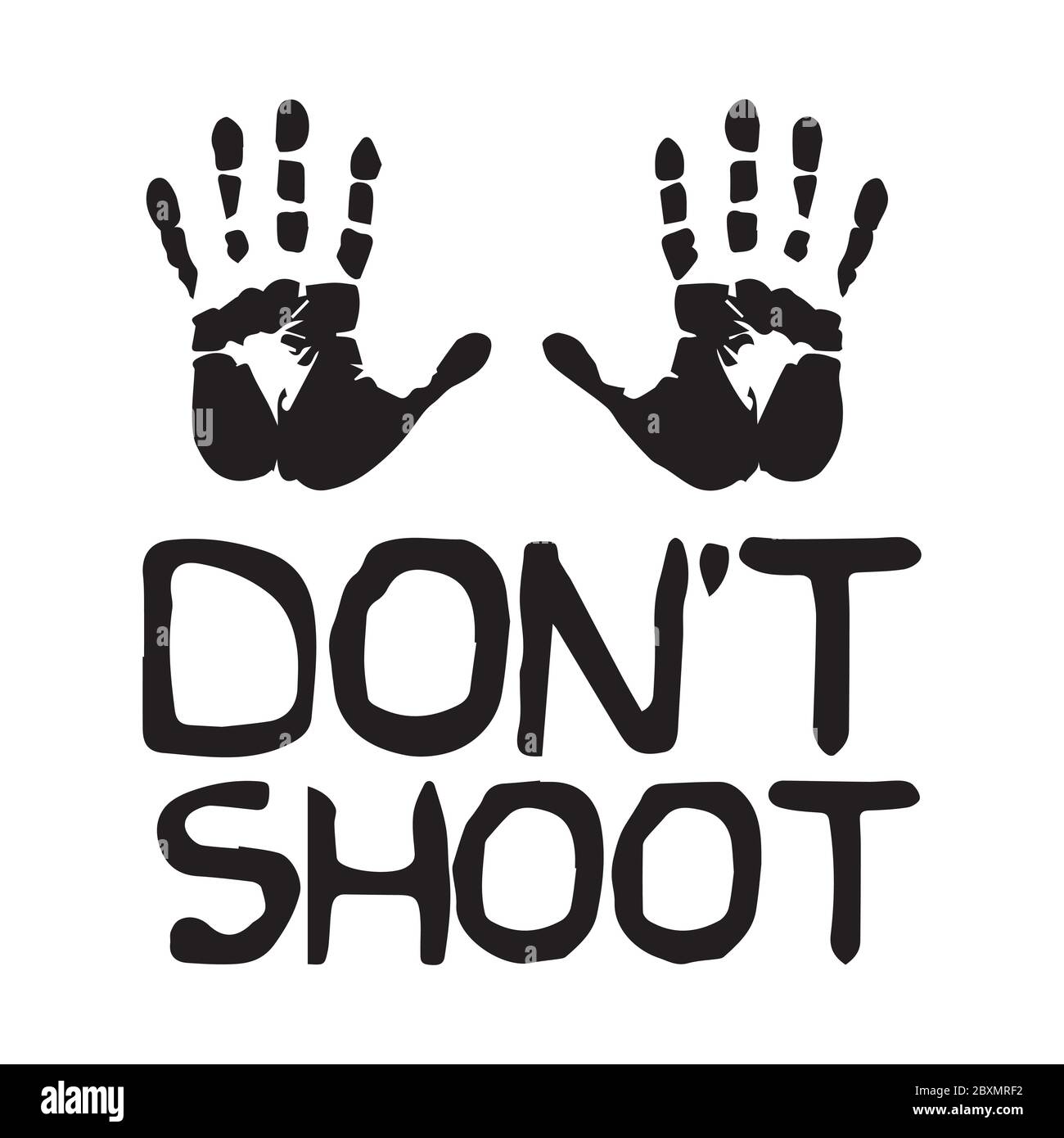 Schießen Sie nicht mit Handflächen. Schwarz-Weiß-Illustration Darstellung schießen nicht ergeben friedliche Hände nach oben Zeichen Symbol. EPS-Vektor Stock Vektor
