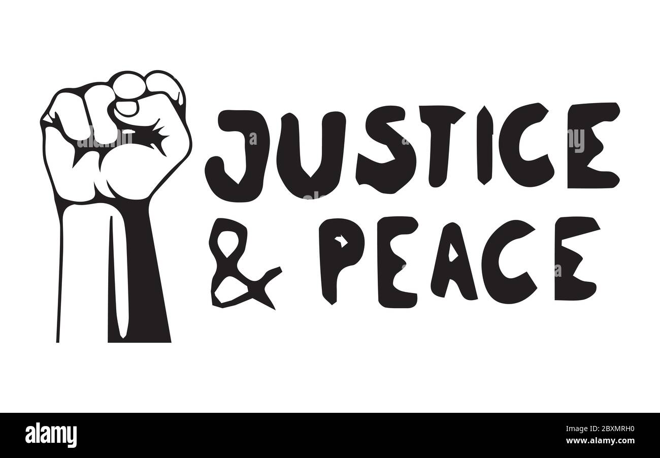 Gerechtigkeit und Frieden mit Faust. Piktogramm Illustration mit der Darstellung von Frieden und Gerechtigkeit mit Faust. BLM Schwarze Leben sind wichtig. Schwarz-weiße EPS-Vektordatei. Stock Vektor