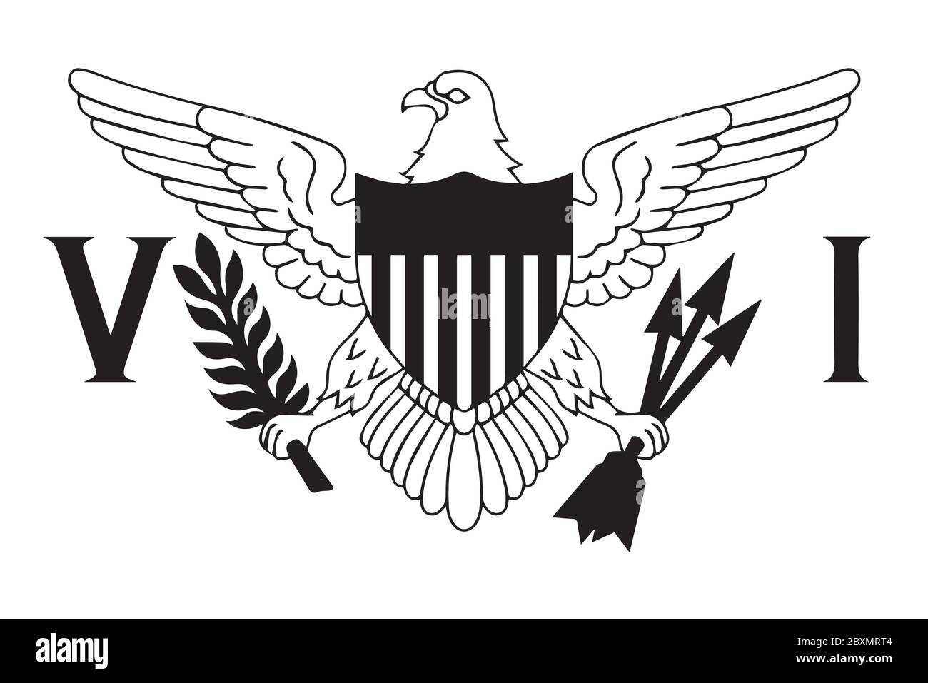 Flagge der Jungferninseln der Vereinigten Staaten. Schwarz-weiße EPS-Vektordatei. Stock Vektor