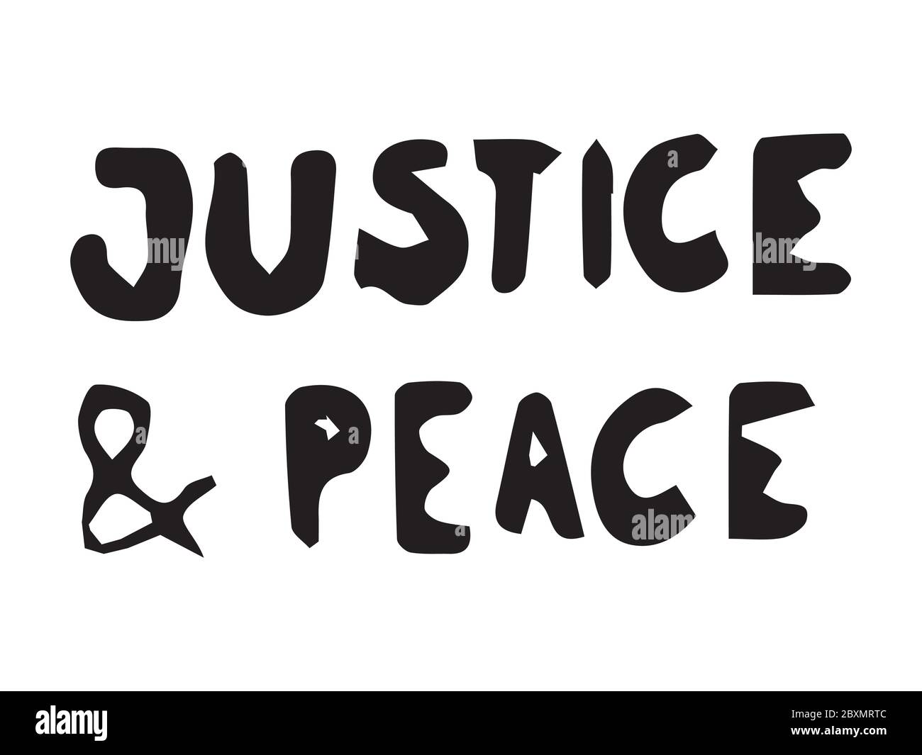 Text für Gerechtigkeit und Frieden. Piktogramm Illustration Zeichen, die Frieden und Gerechtigkeit. BLM Schwarze Leben sind wichtig. Schwarz-weiße EPS-Vektordatei. Stock Vektor
