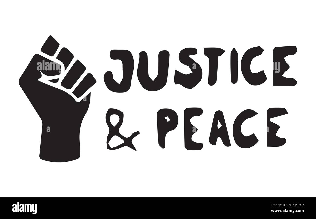 Gerechtigkeit und Frieden mit Faust. Piktogramm Illustration mit der Darstellung von Frieden und Gerechtigkeit mit Faust. BLM Schwarze Leben sind wichtig. Schwarz-weiße EPS-Vektordatei. Stock Vektor