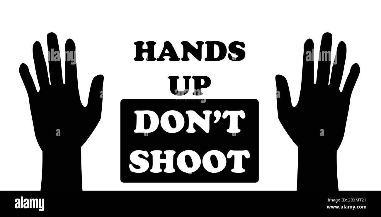 Hände hoch Schießen Sie nicht mit zwei Handflächen. Piktogramm Illustration Darstellung Hände nach oben nicht schießen mit zwei Palmen. BLM Schwarze Leben sind wichtig. Schwarz-weiß EP Stock Vektor