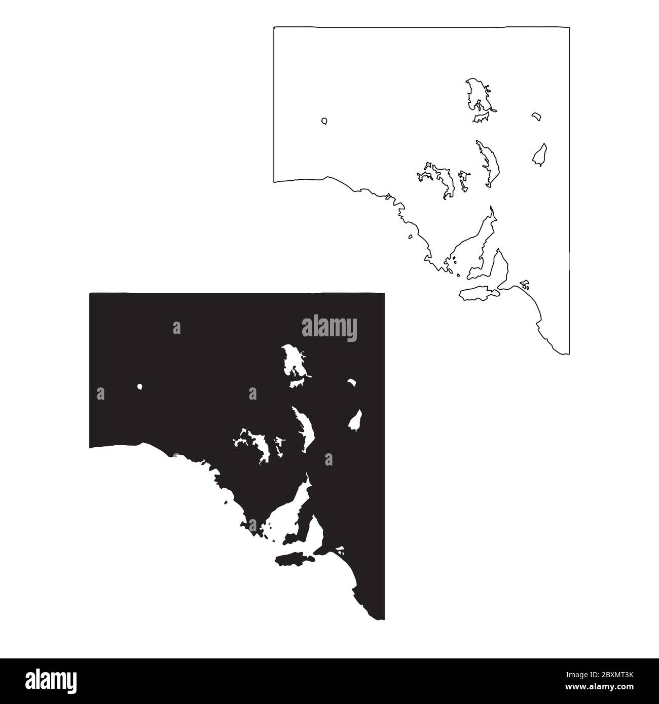 Karte von South Australia. Schwarze und umrissfarbige Karten. EPS-Vektordatei. Stock Vektor