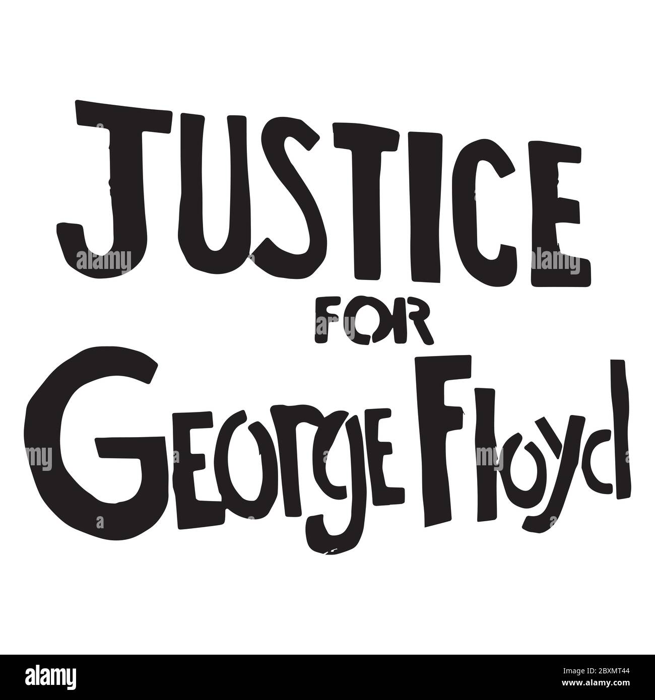 Gerechtigkeit für George Floyd Text. Illustration Schild, das Gerechtigkeit für Floyd darstellt. Schwarz-weiße EPS-Vektordatei. Stock Vektor