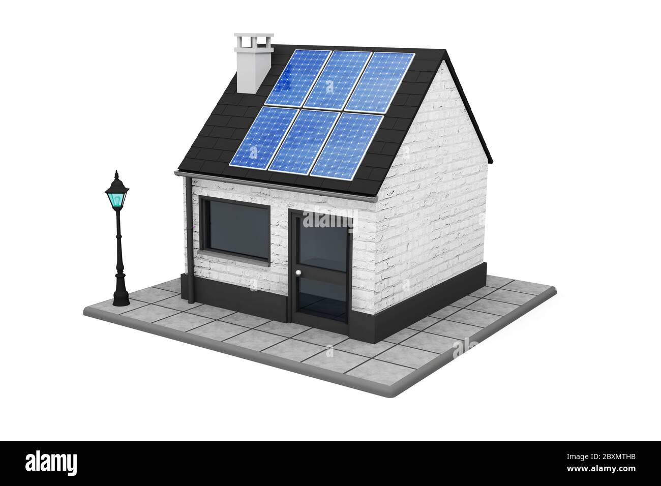Photovoltaik-Paneele voltaic Paneele Haus 3D-Illustration Stockfoto