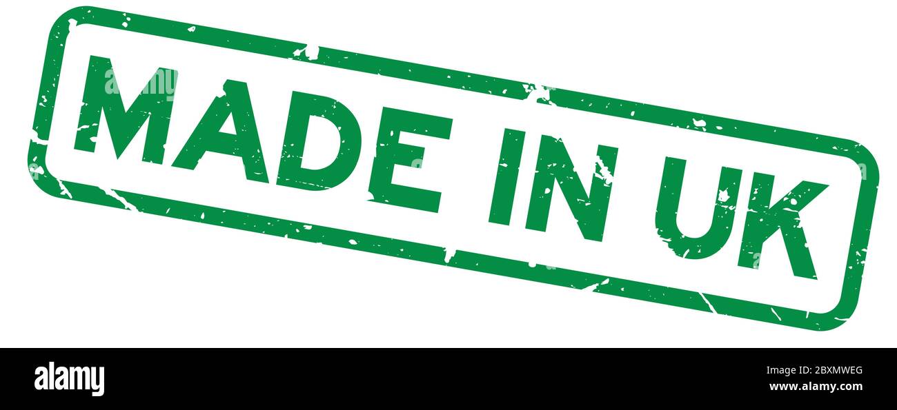 Grunge grün Made in UK (United Kingom) quadratische Gummidichtung Stempel auf weißem Hintergrund Stock Vektor