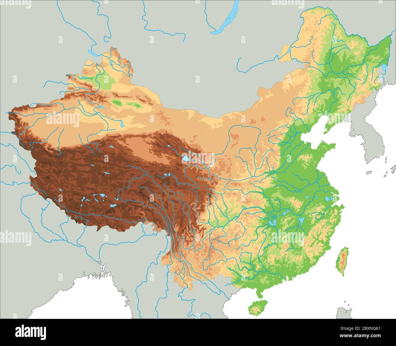 Detaillierte physische Karte Chinas Stock-Vektorgrafik - Alamy