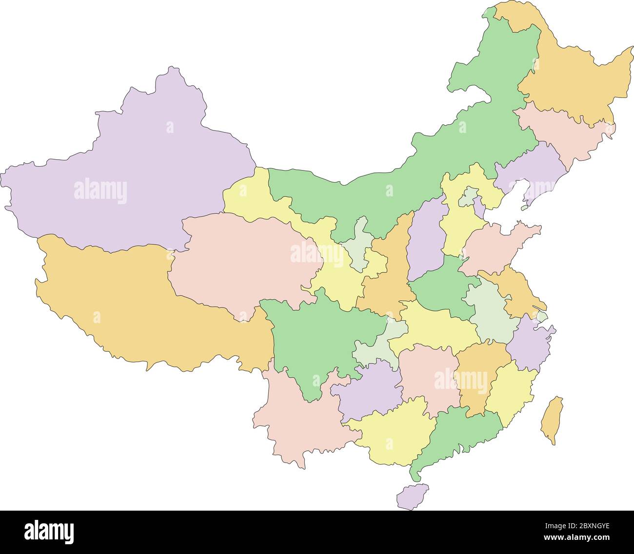 China - sehr detaillierte editierbare politische Karte. Stock Vektor