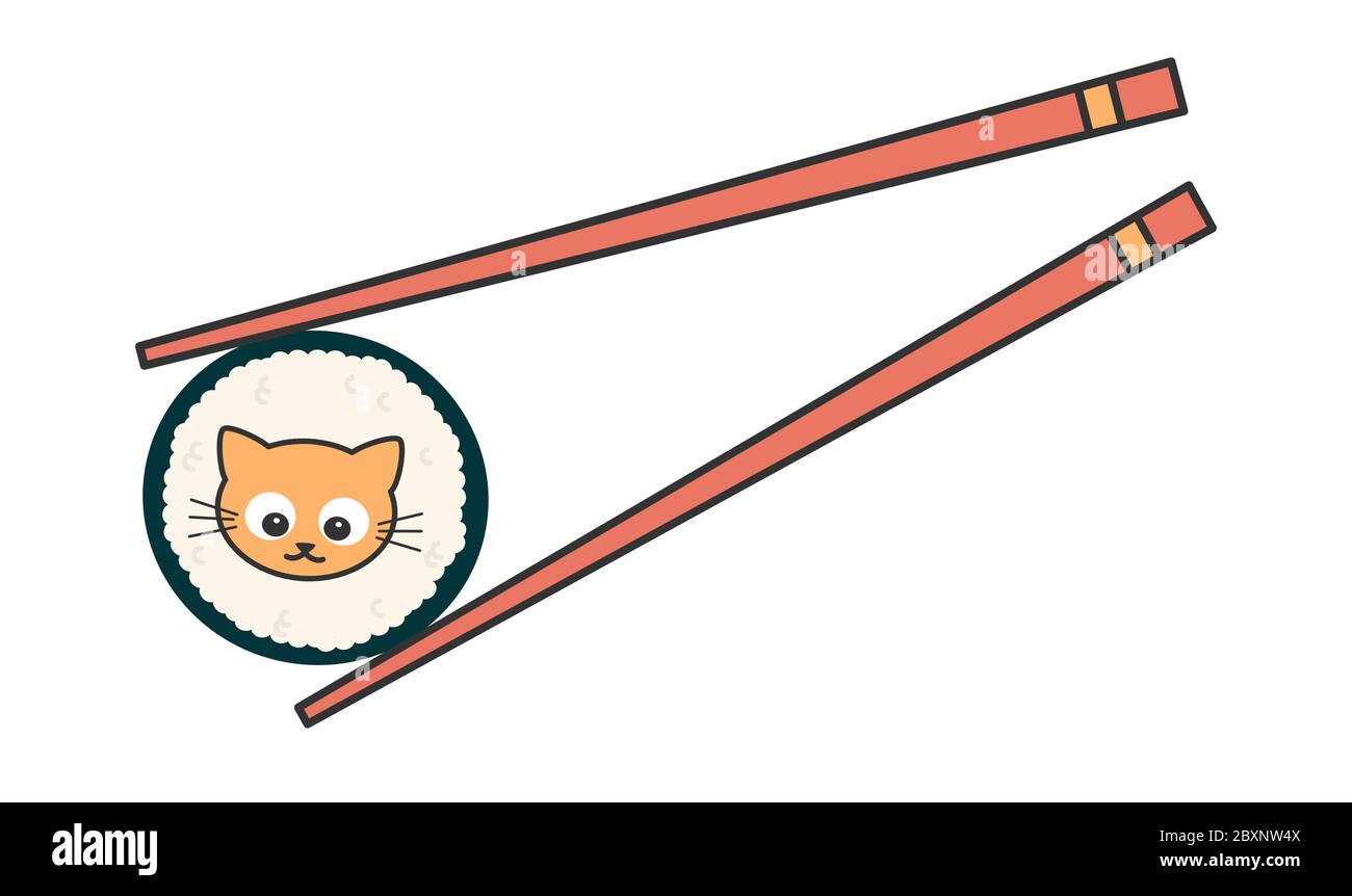 Nette Cartoon japanische Sushi-Rolle mit Katze lustig Vektor-Illustration Stock Vektor