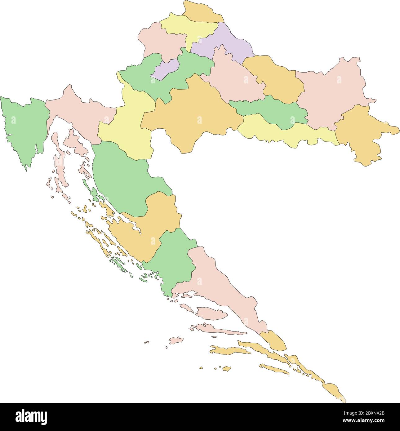 Kroatien - sehr detaillierte editierbare politische Karte. Stock Vektor