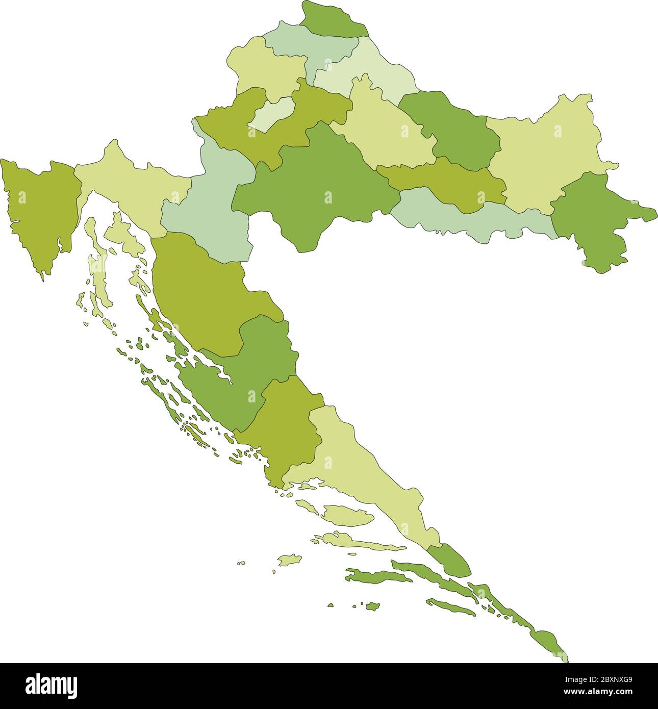Sehr detaillierte editierbare politische Karte mit getrennten Ebenen. Kroatien. Stock Vektor