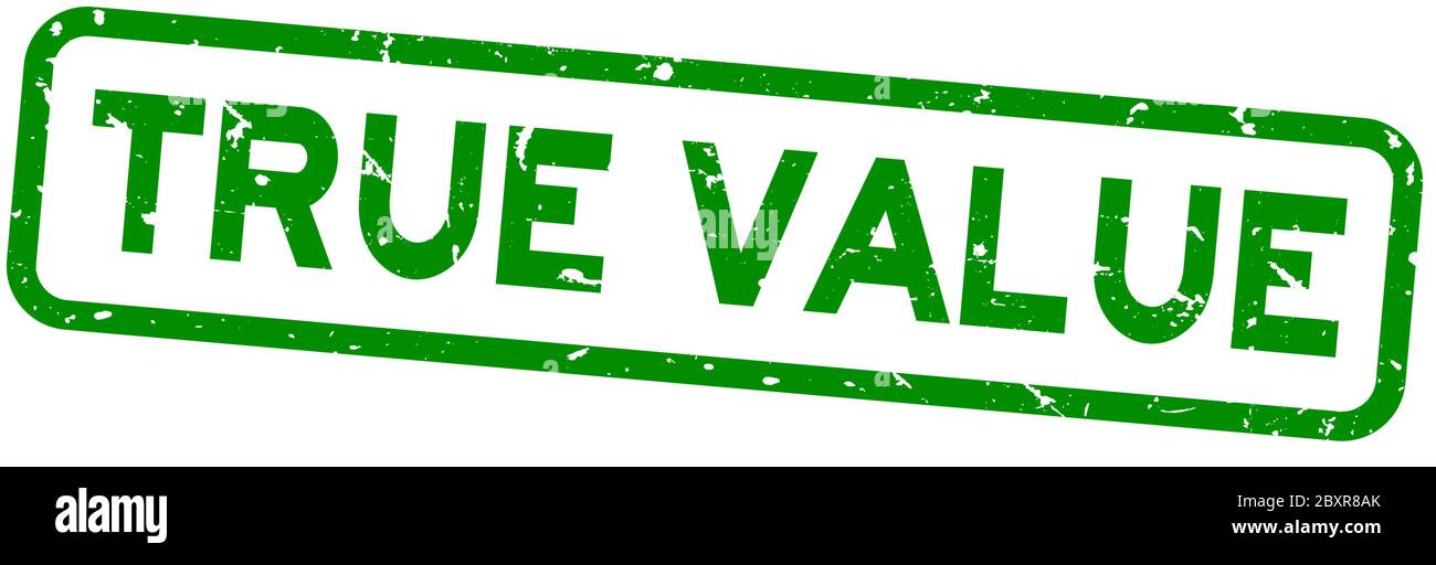 Grunge grün True Value Wort quadratische Gummidichtung Stempel auf weißem Hintergrund Stock Vektor