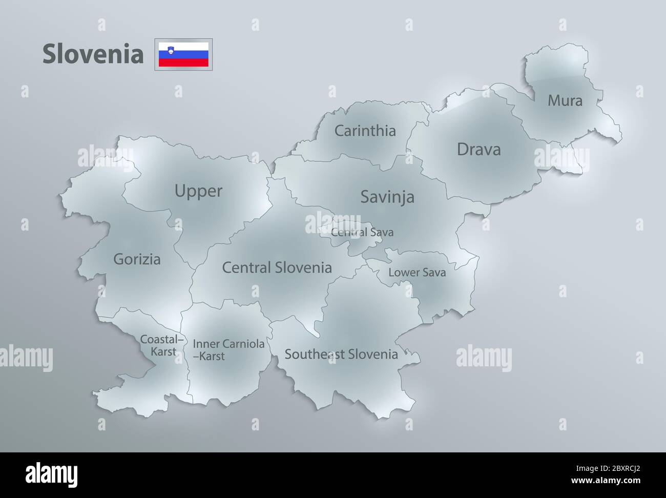 Slowenien Karte und Flagge, administrative Teilung, trennt Regionen und