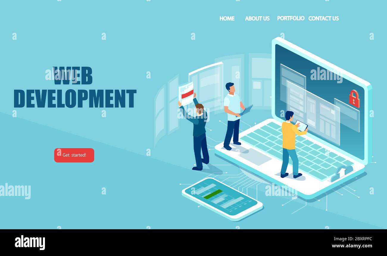 Vektor der Männer IT-Profis arbeiten auf Computer-Web-Entwicklung Stock Vektor