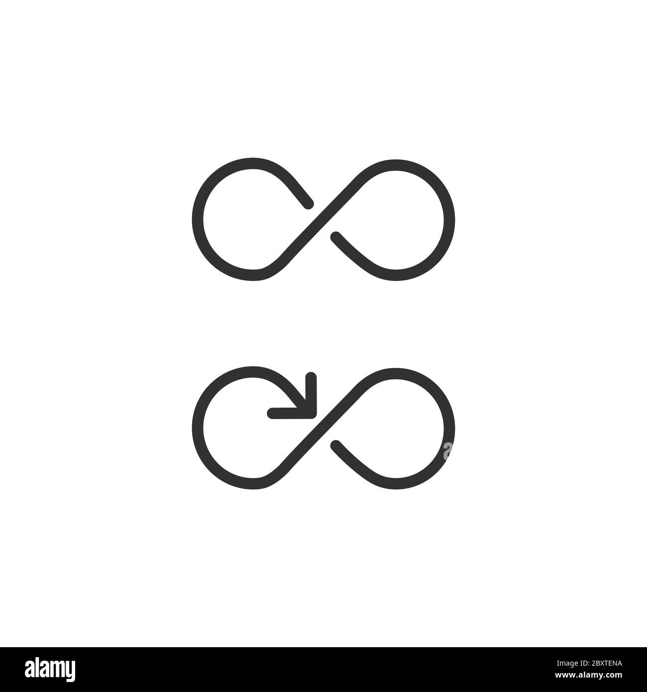 Infinity-Form Linie Symbol mit Pfeil. Lineare Stil Zeichen für mobile Konzept und Web-Design. Outline Vektor-Symbol. Symbol, Logo-Abbildung. Vektor Stock Vektor