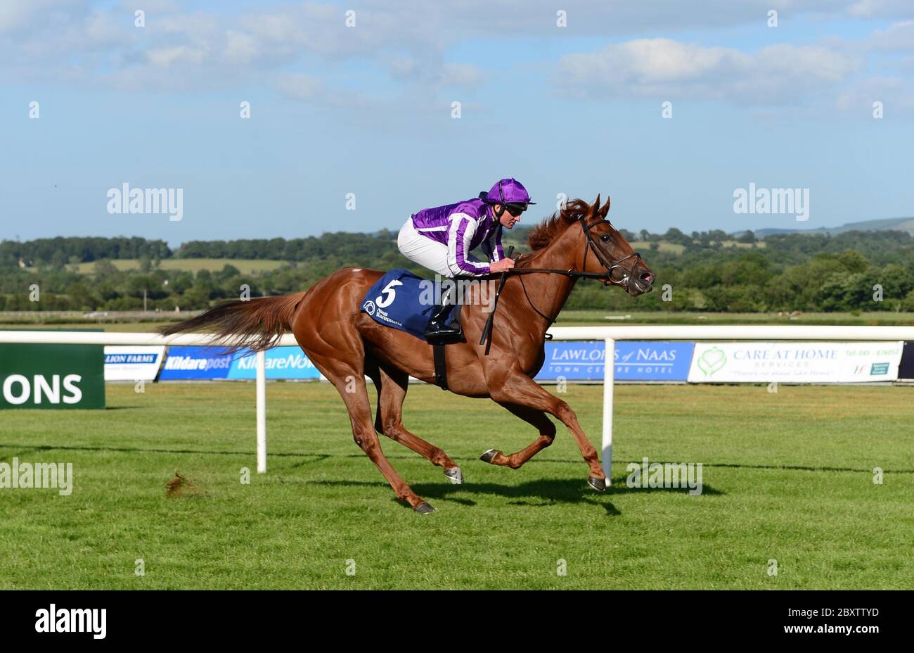 Elfin Queen unter Seamie Heffernan gewinnt die Irish Hengst Farms EBF-Stuten Maiden auf der Naas Racecourse, Co. Kildare, Irland. Stockfoto