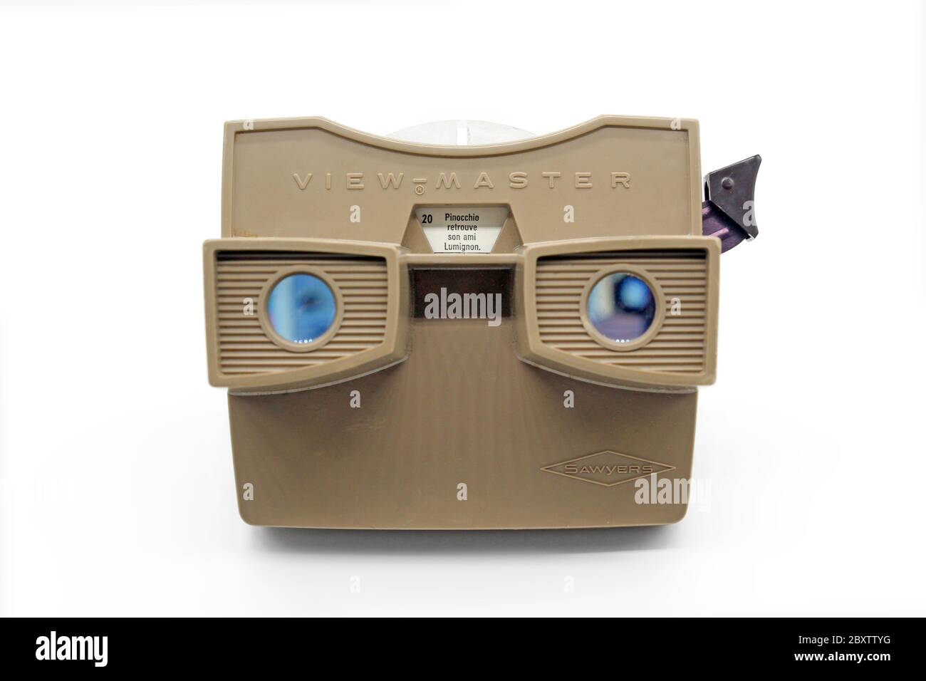 Plastic View Master stereoskopischer Dia-Viewer, isoliert auf weißem Hintergrund Stockfoto