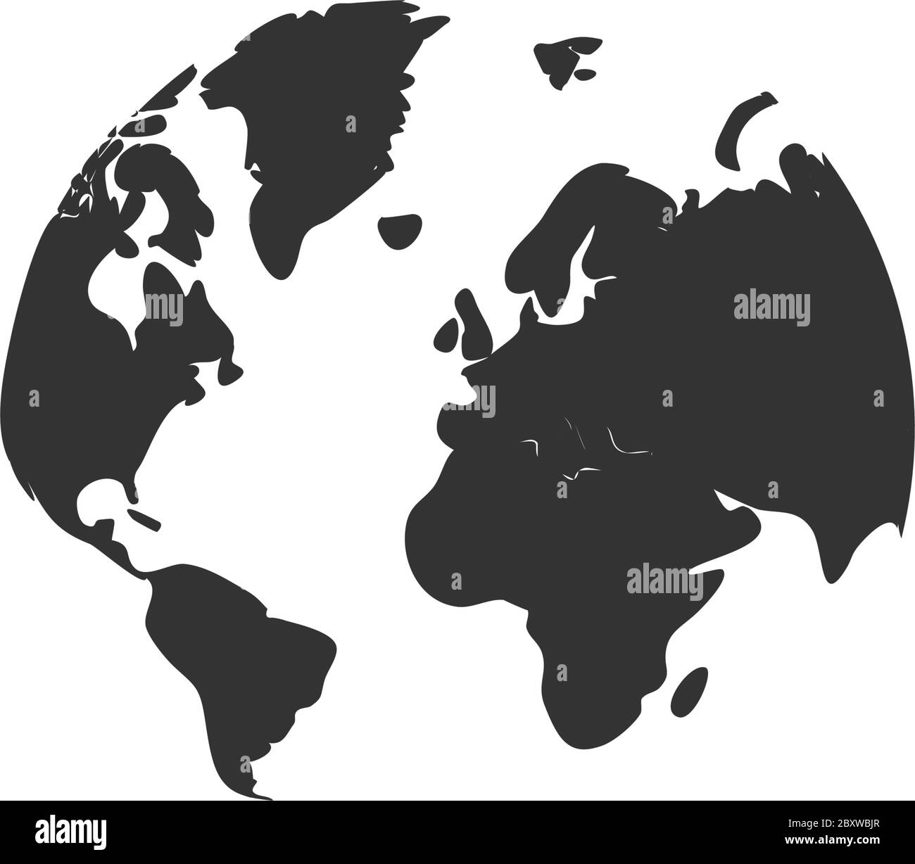 Weltkarte. Schwarzes Symbol flach auf weißem Hintergrund Stock Vektor