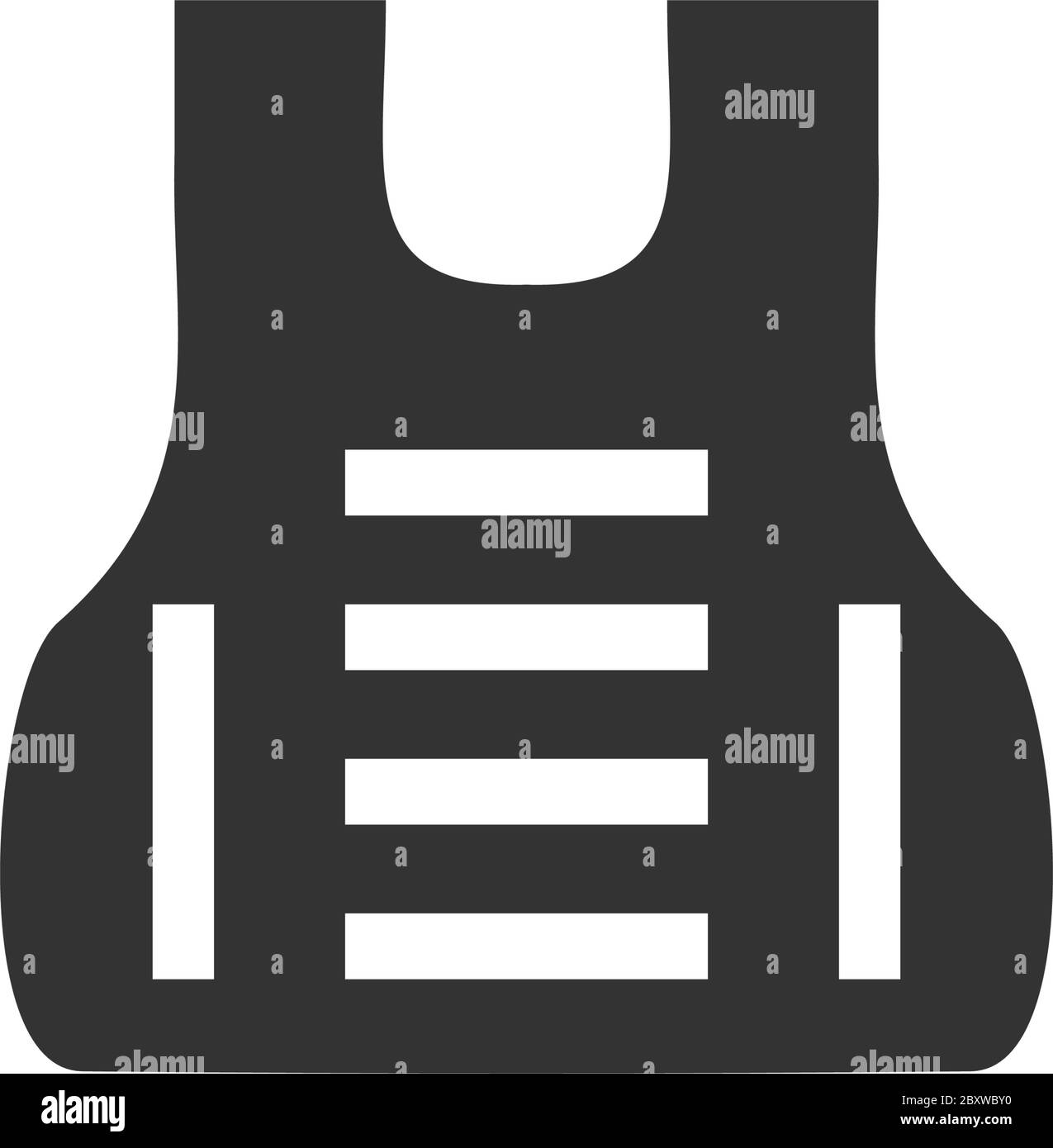 Kugelsichere Weste Body Armor Anzug. Schwarzes Symbol flach auf weißem Hintergrund Stock Vektor
