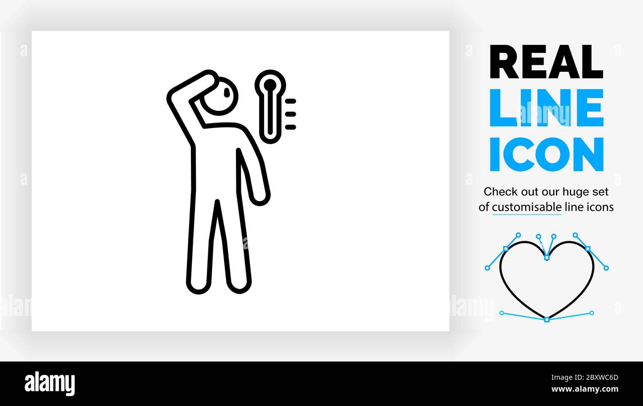 Real Line Symbol einer Gliederungsstab Figur mit hohem Fieber Stock Vektor