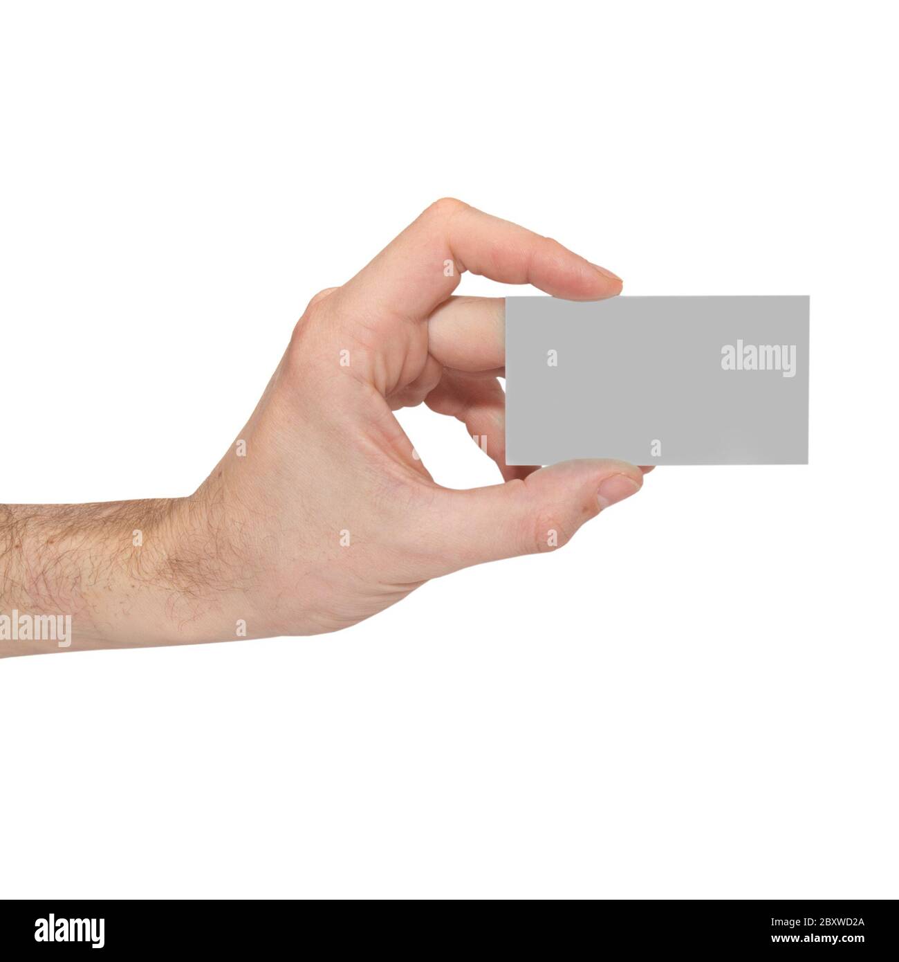 Graue Karte leer in einer Hand Stockfoto