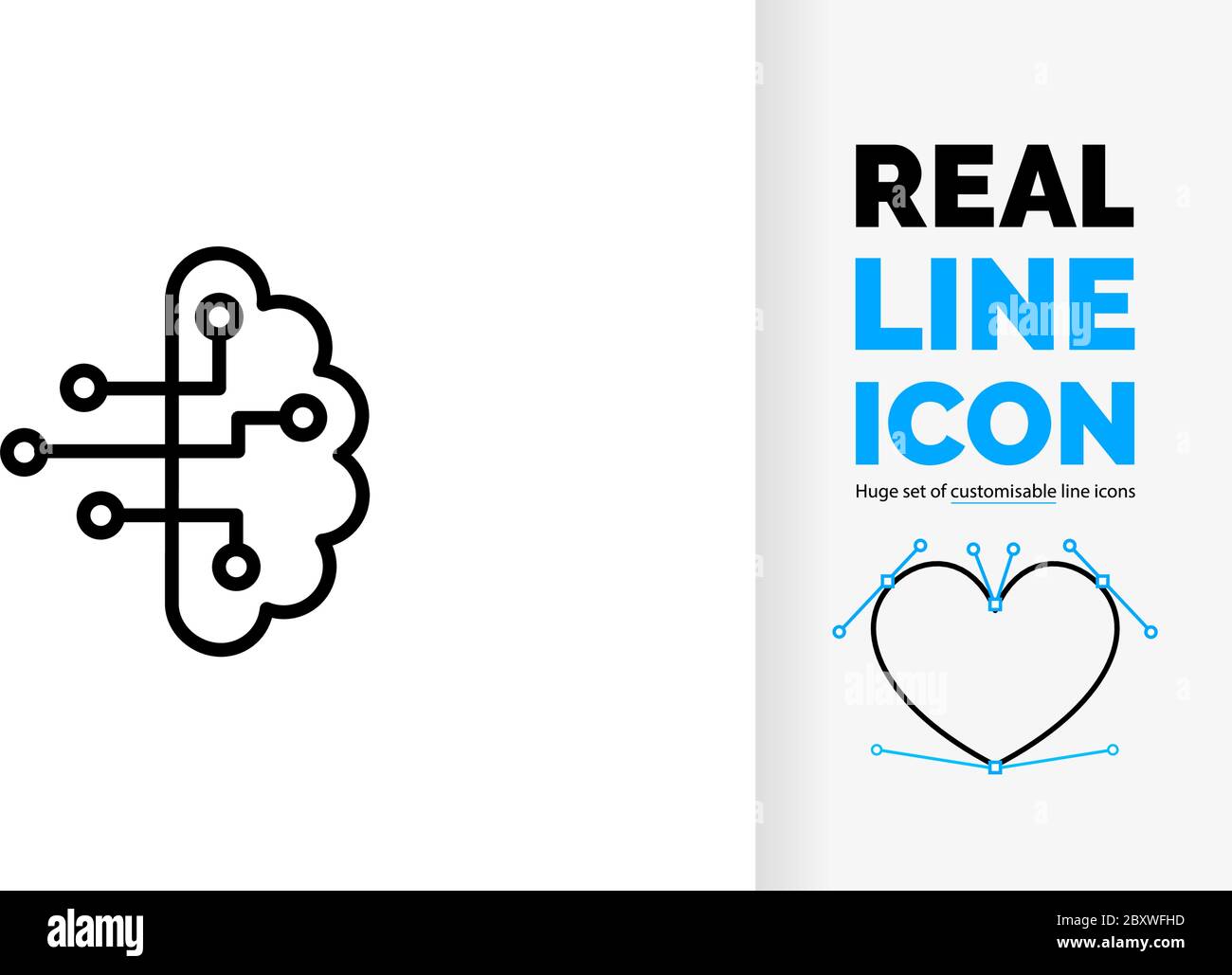 Editierbares Liniensymbol oder Symbol von ai oder künstlicher Intelligenz in Form eines Gehirns Stock Vektor