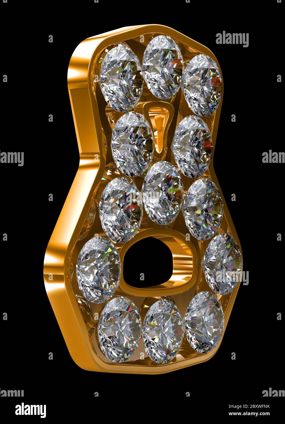 Goldene 8 Zahl mit Diamanten verkrustet Stockfoto