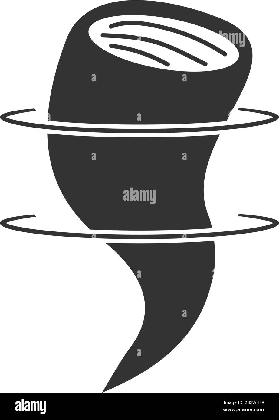 Tornado. Schwarzes Symbol flach auf weißem Hintergrund Stock Vektor