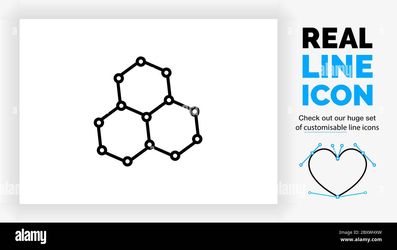 Editierbares Liniensymbol einer Kohlenstoffstruktur wie Graphen Stock Vektor