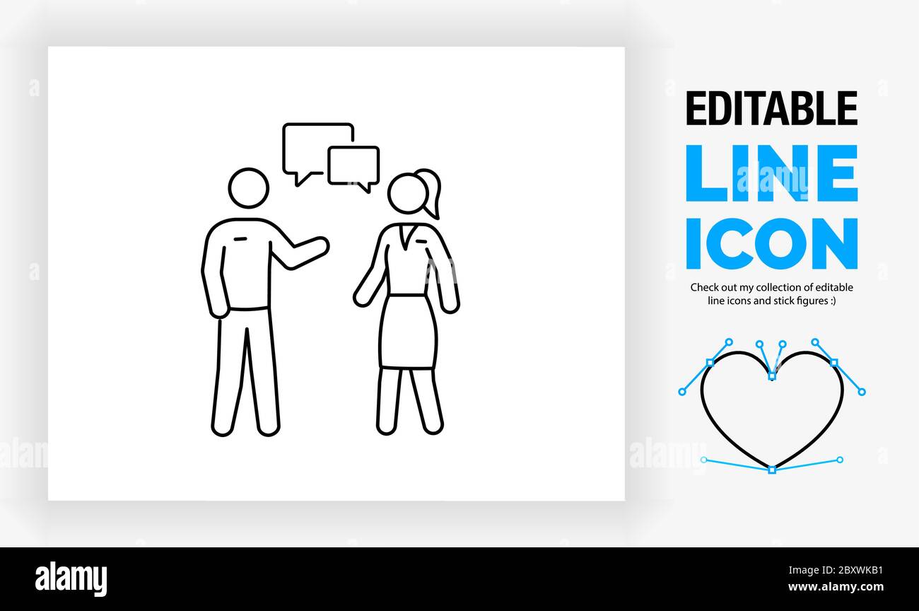 Bearbeitbares Liniensymbol von zwei Personen, die sich in einem Netzwerkereignis treffen Stock Vektor