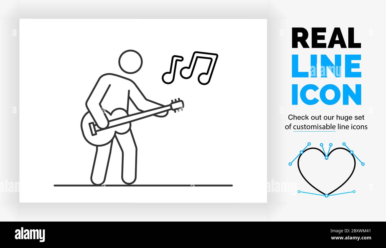 Editierbare Linie Symbol eines Stick Figur Gitarristen Stock Vektor