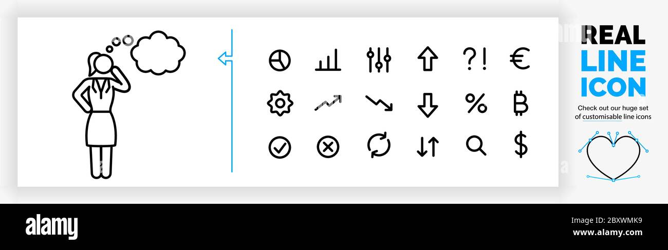 Bearbeitbare Linie Symbol einer Frau, die über etwas nachdenkt Stock Vektor