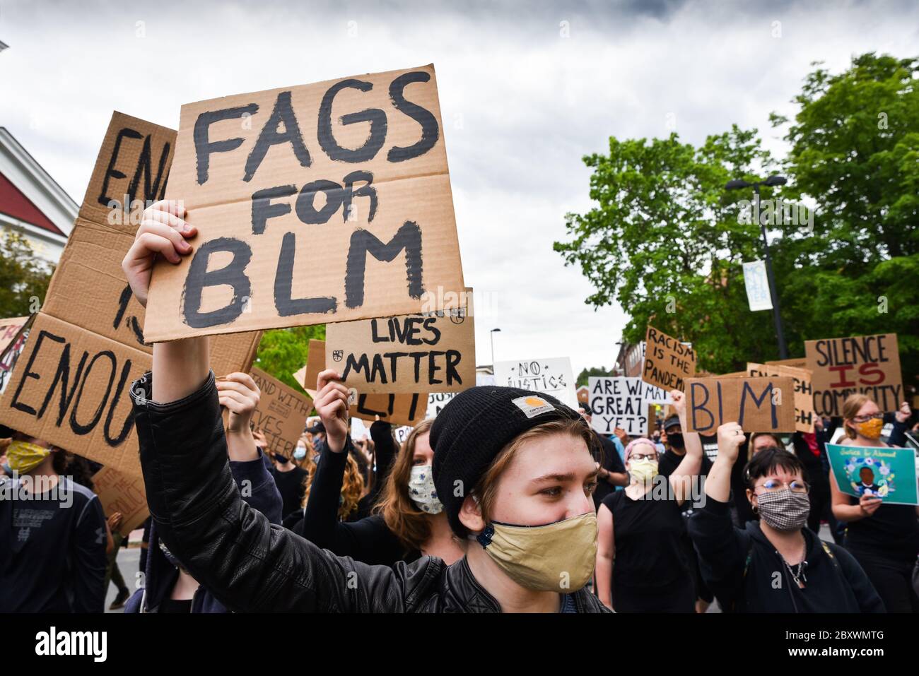 Protest gegen die Ermordung von Menschen mit Farbe durch die Polizei in den USA (Black Lives Matter), im Vermont State House und in den umliegenden Straßen, Montpelier, VT, USA. Stockfoto