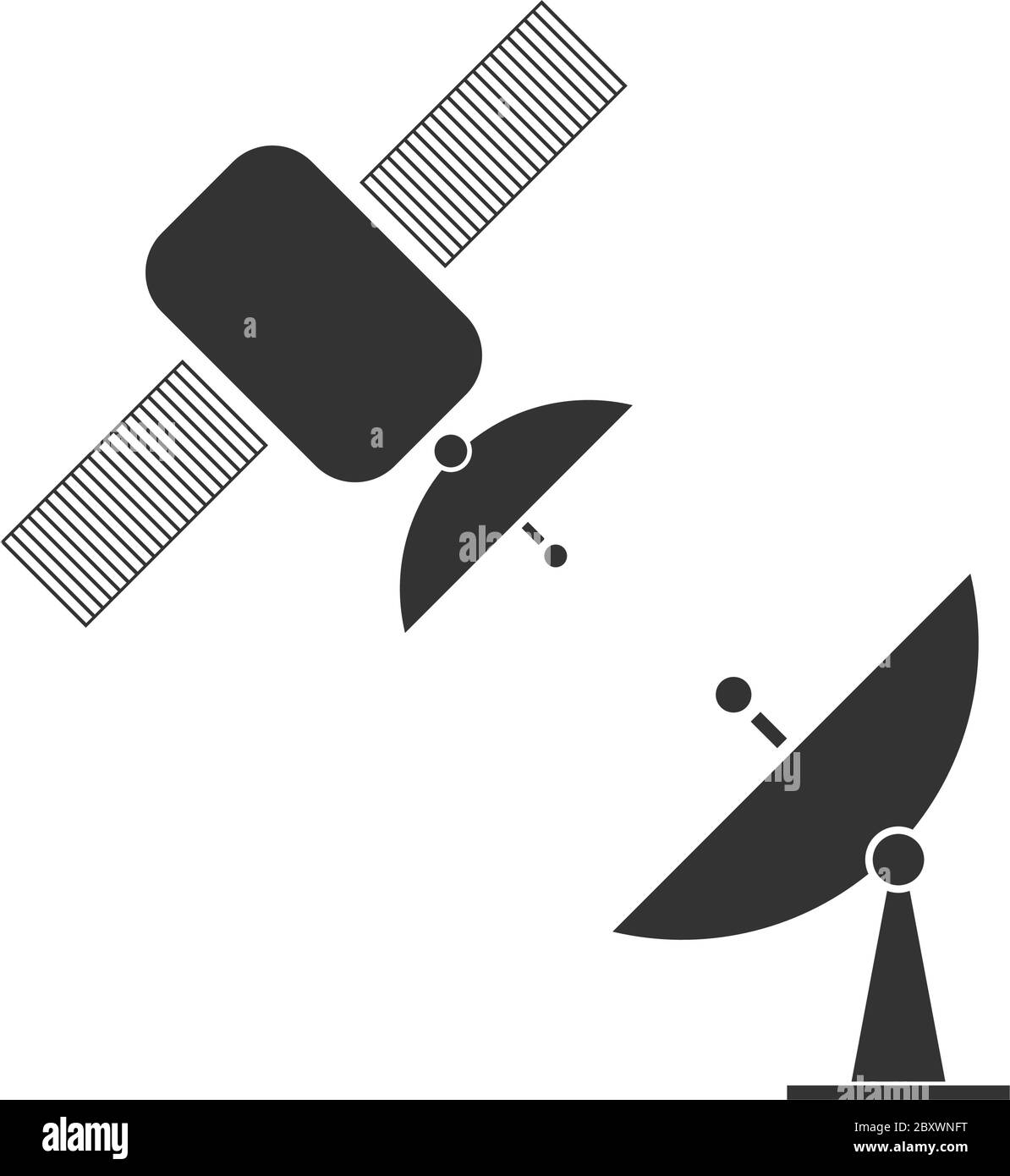 Satellitenverbindung. Schwarzes Symbol flach auf weißem Hintergrund Stock Vektor