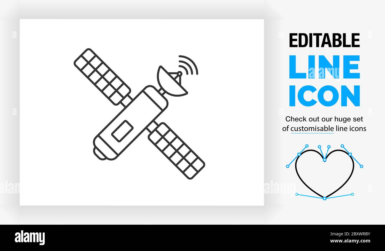 Bearbeitbares Liniensymbol ein Satellit im Raum Stock Vektor