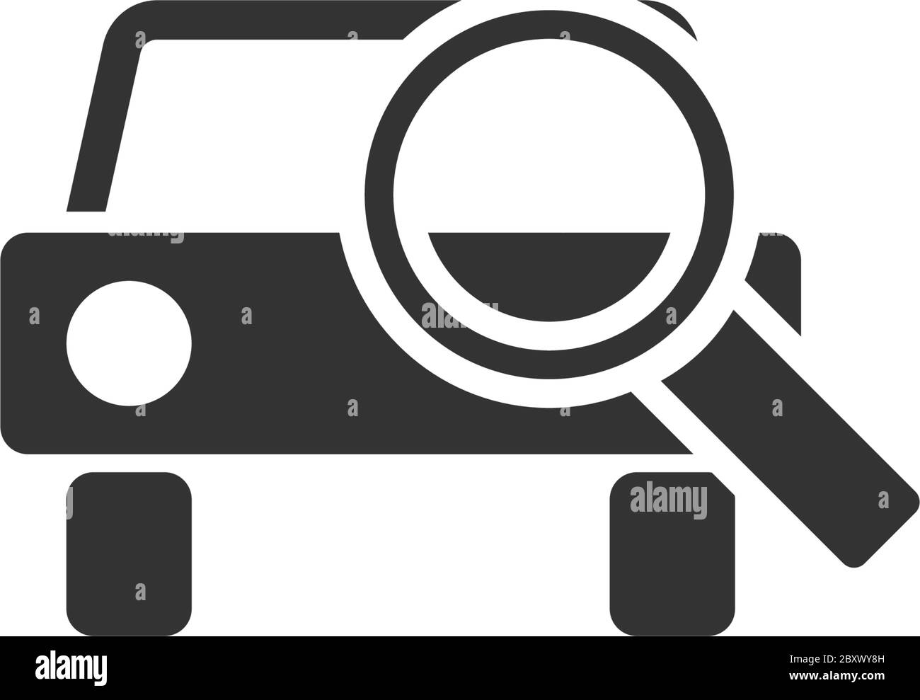 Lupenauto. Schwarzes Symbol flach auf weißem Hintergrund Stock Vektor