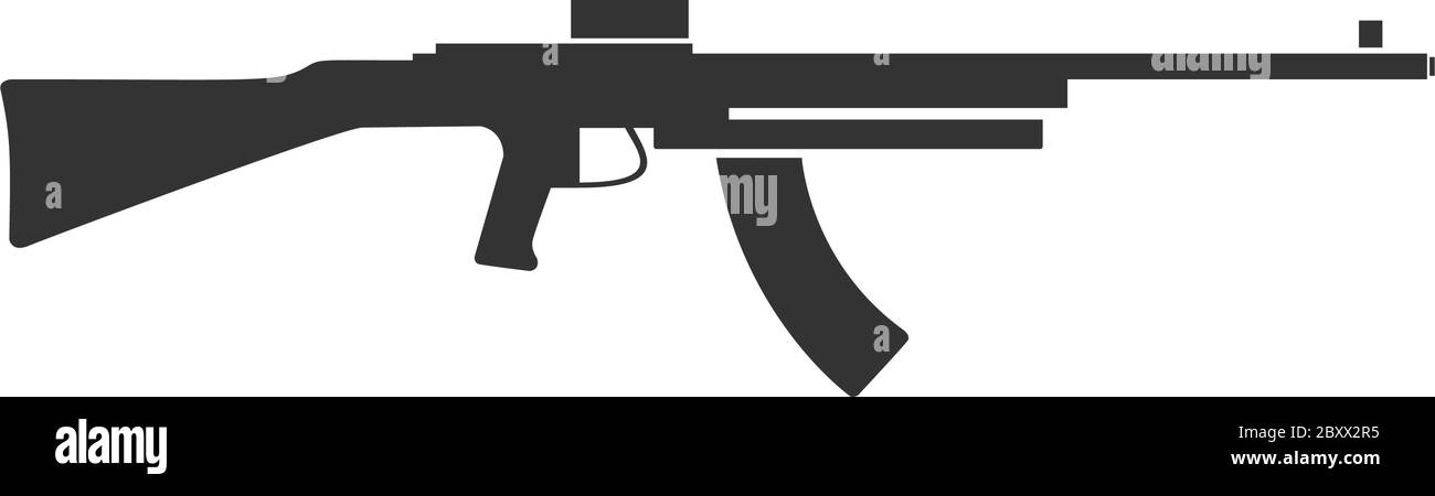 Maschinengewehr. Schwarzes Symbol flach auf weißem Hintergrund Stock Vektor