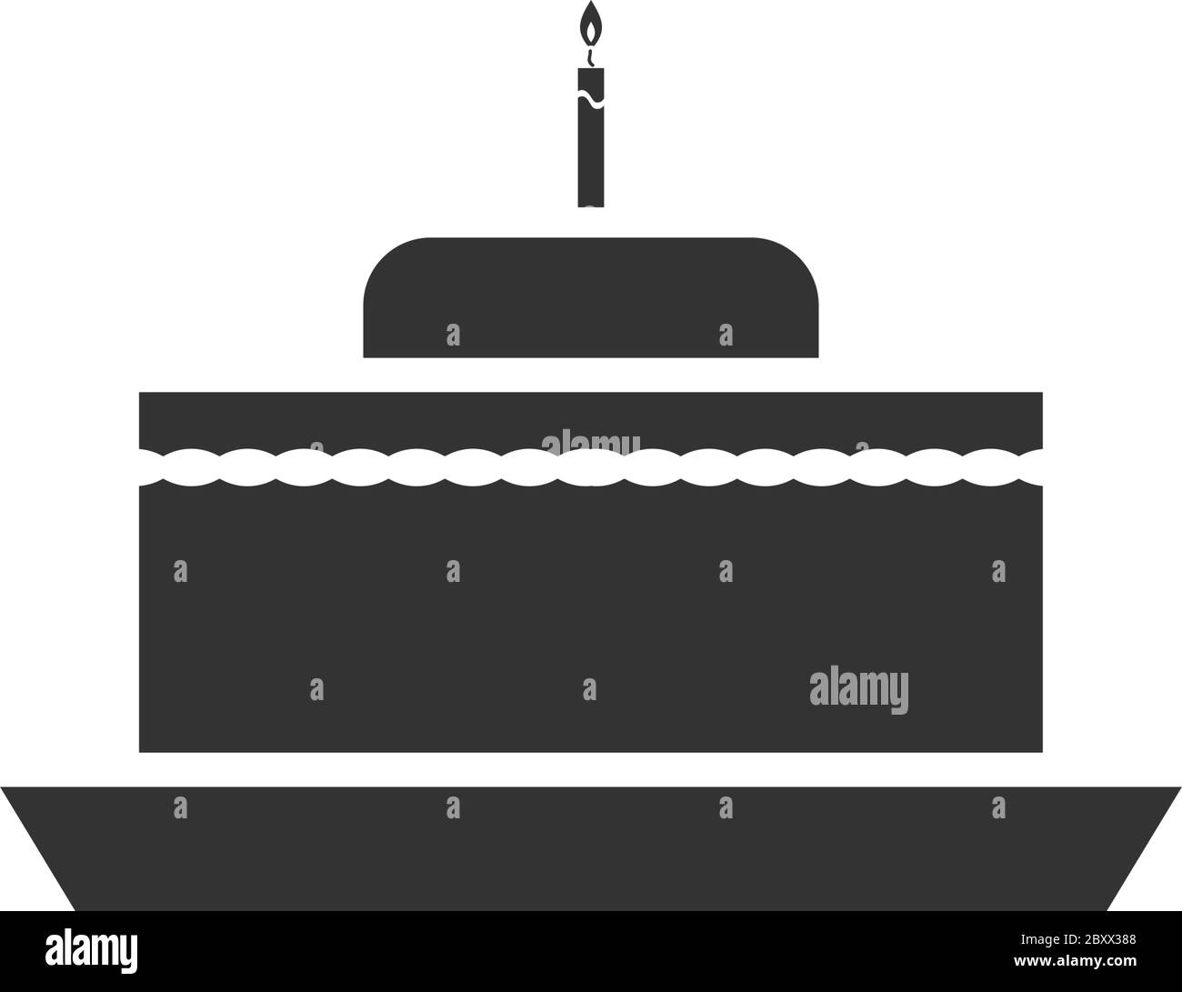 Geburtstagskuchen. Schwarzes Symbol flach auf weißem Hintergrund Stock Vektor