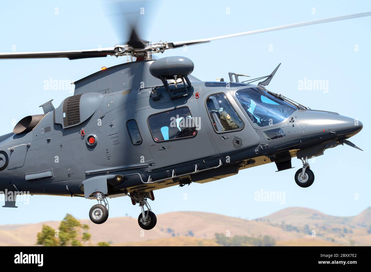 Agusta Westland A109 LUH Military LUH Light Utility Helicopter der Royal New Zealand Air Force. RNZAF Militär. Schutzsystem für Kabeldurchschlag Stockfoto