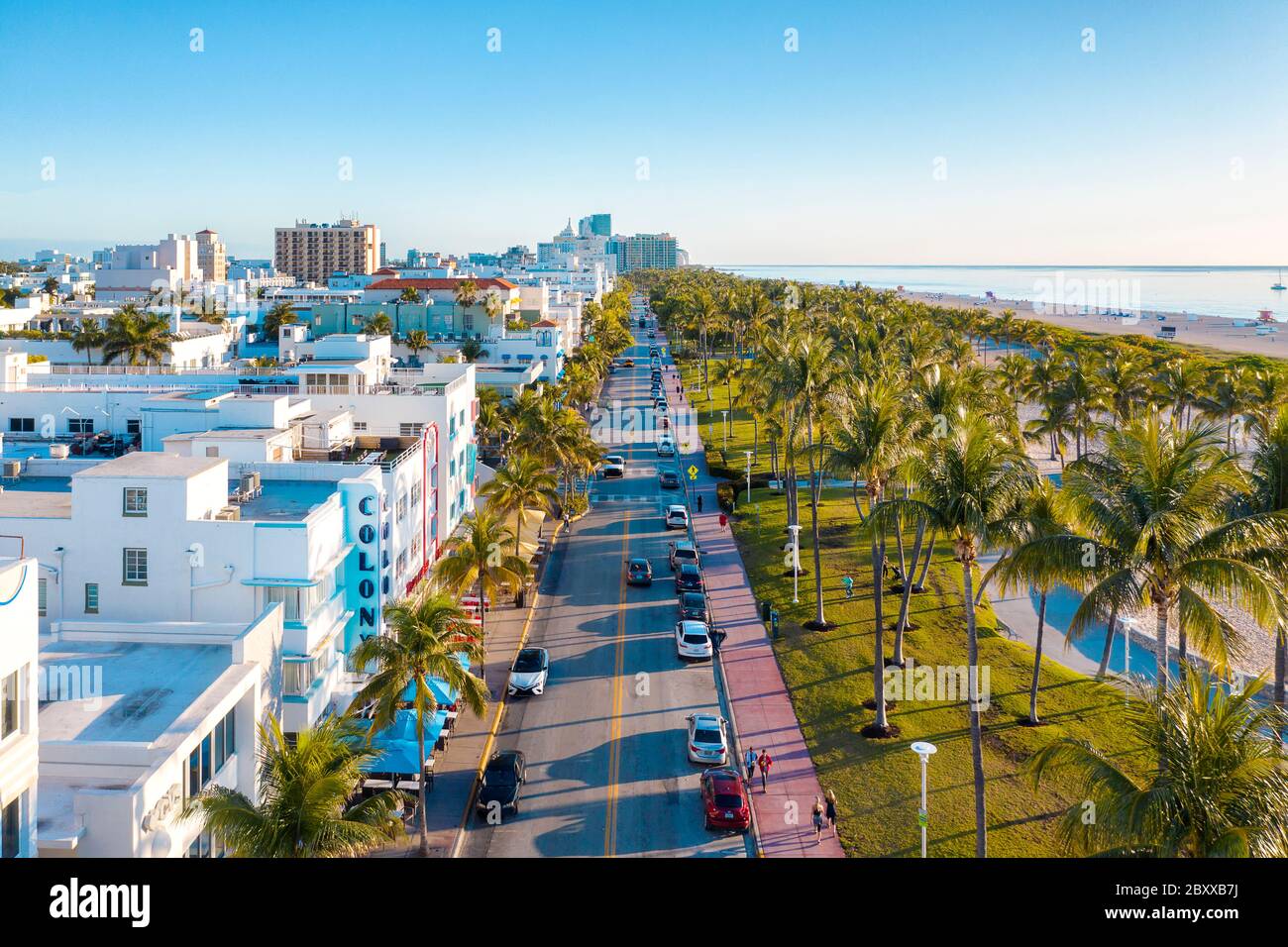 Weltberühmter Ocean Drive in South Beach - Miami Beach. Stockfoto