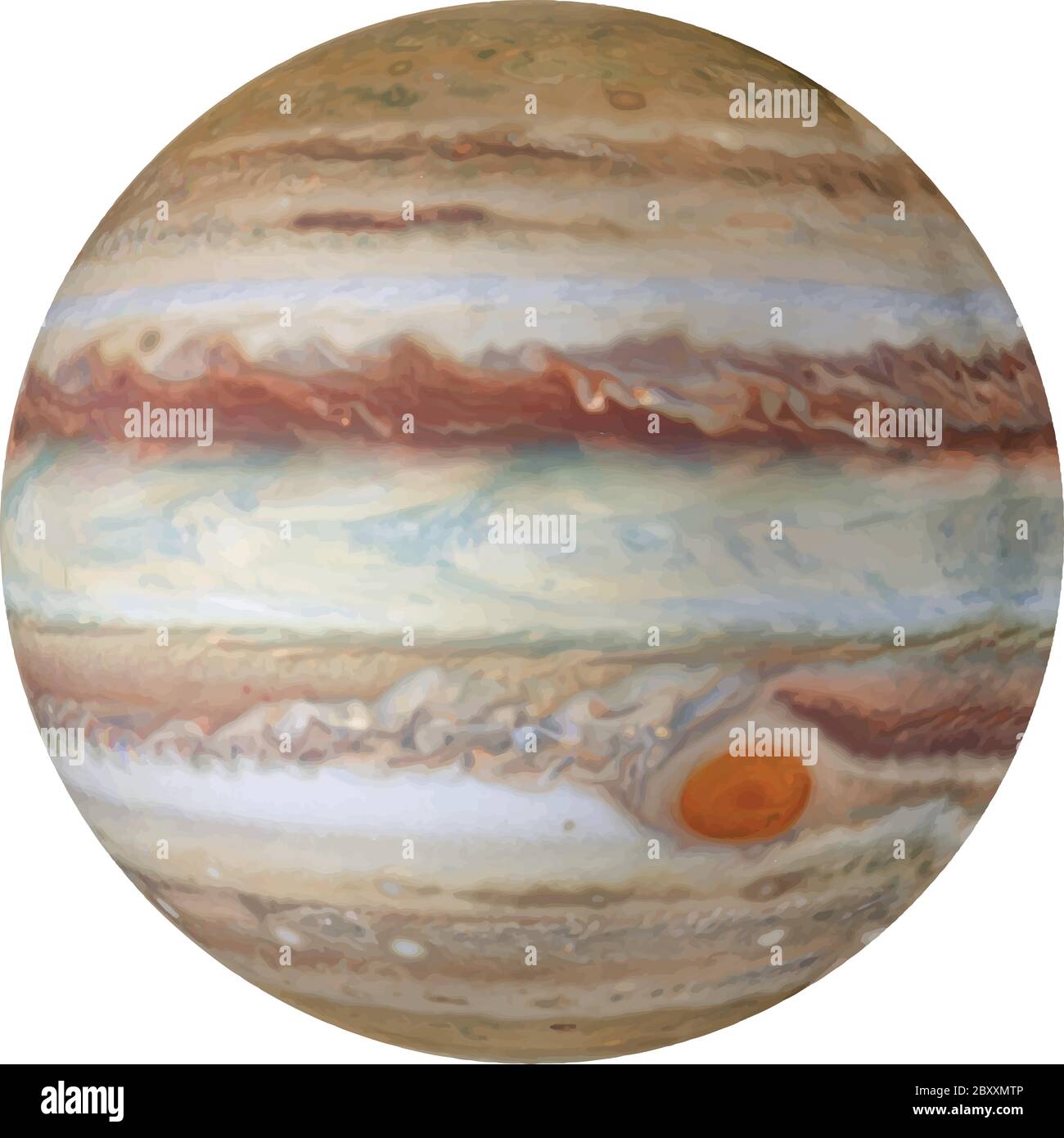 Planet Jupiter isoliert auf weißem Hintergrund. Realistischer Vektor. Stock Vektor