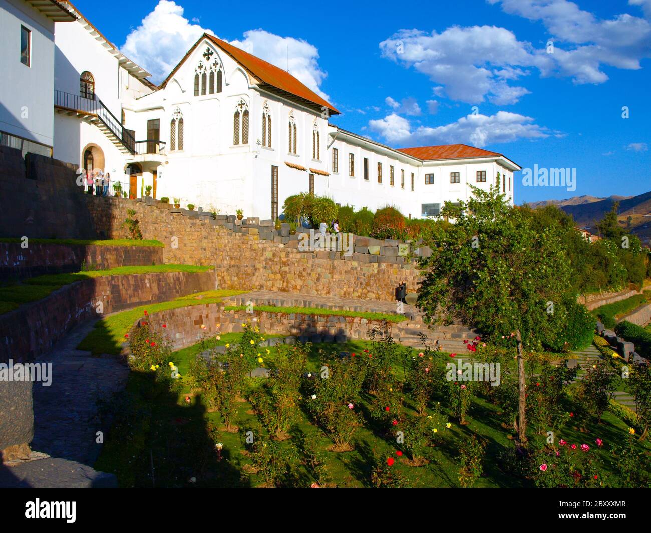Gärten in der Kirche Santo Domingo und Coricancha Tempel, Cusco, Peru Stockfoto