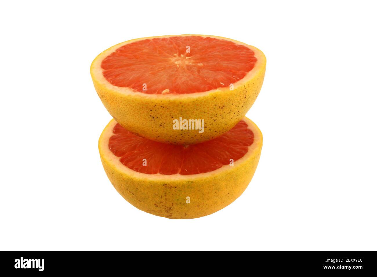 Eine isolierte rosa Grapefruit halveson Weiß Stockfoto
